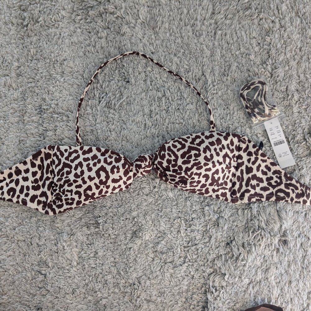 NWT Medium J. Crew knotted bandeau bikini top leopard print